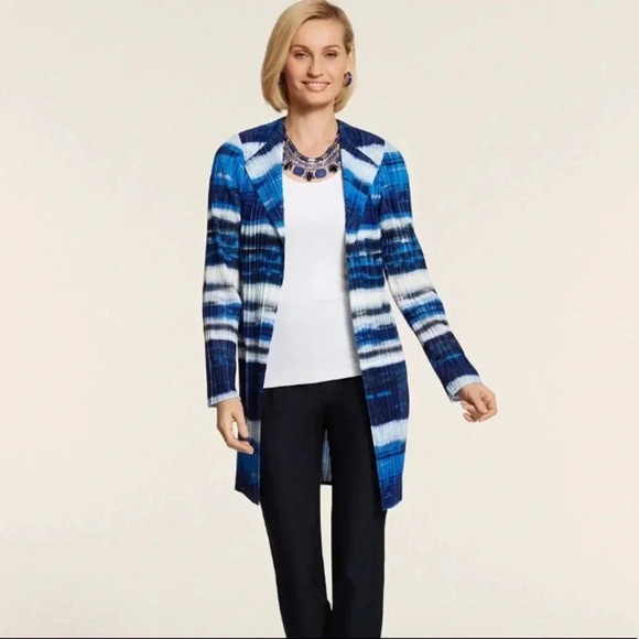 Chico’s Ocean Stripe Jacket Open Cardigan Blue Indigo Excellent Size 3 / XL - Picture 1 of 10